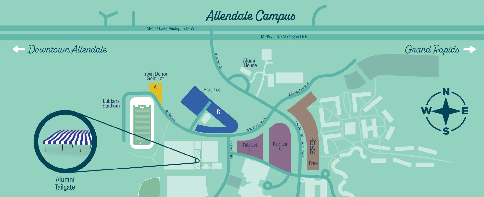 Valley Campus map showing location of the Homecoming Tailgate at the outdoor basketball courts